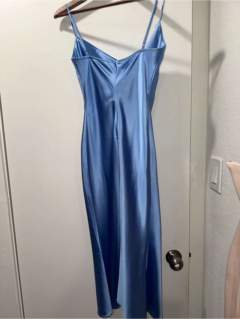 Meshki Satin Cowl Slip Midi Dress in Sky Blue - Picture 3 of 5